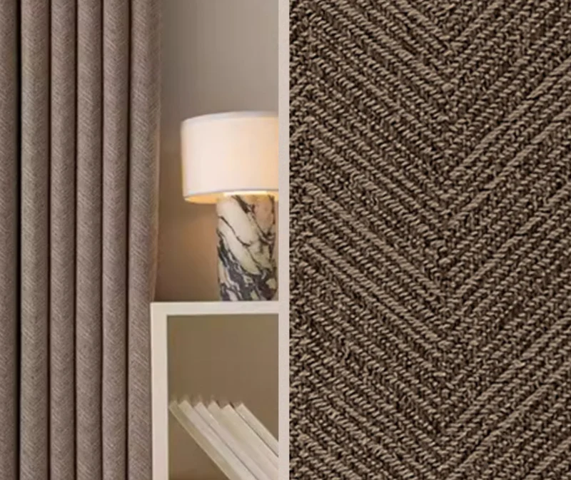 Rideau occultant gris taupe chenille chevrons herringbone salon