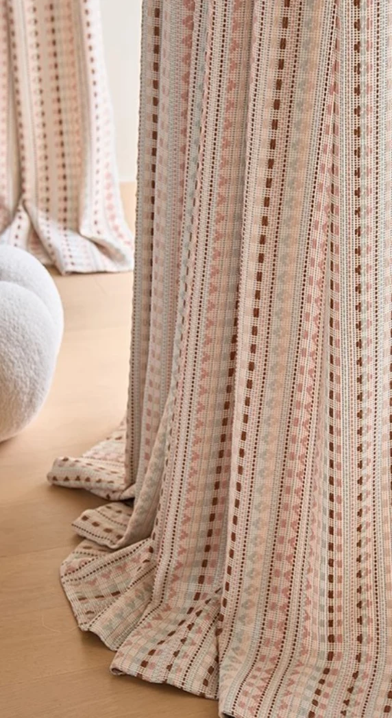 Rideau semi occultant tissage Fair Isle rose terracotta boho