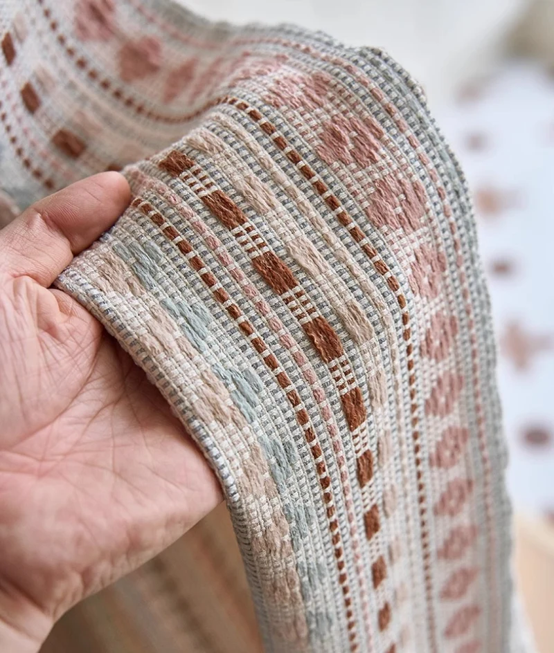 Rideau semi occultant tissage Fair Isle rose terracotta boho