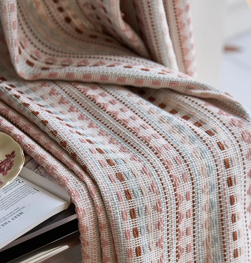 Rideau semi occultant tissage Fair Isle rose terracotta boho