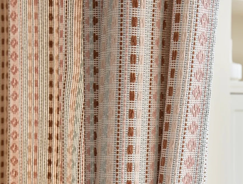 Rideau semi occultant tissage Fair Isle rose terracotta boho