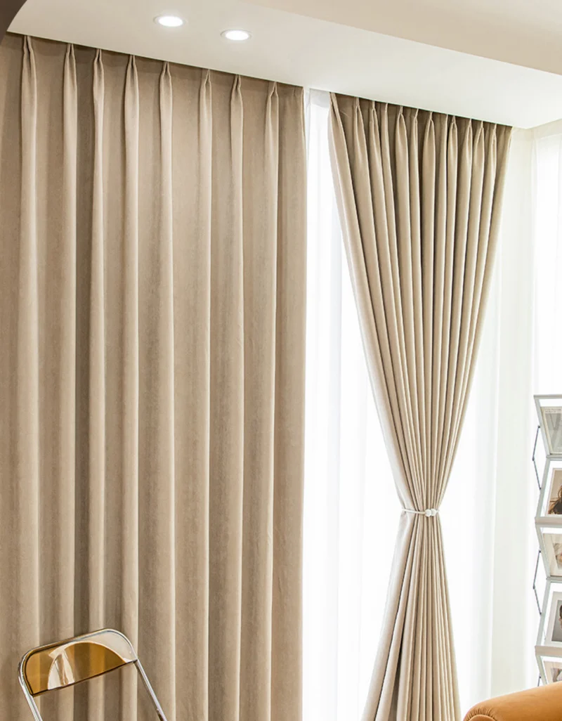 Rideau occultant beige chenille chevrons texturé salon