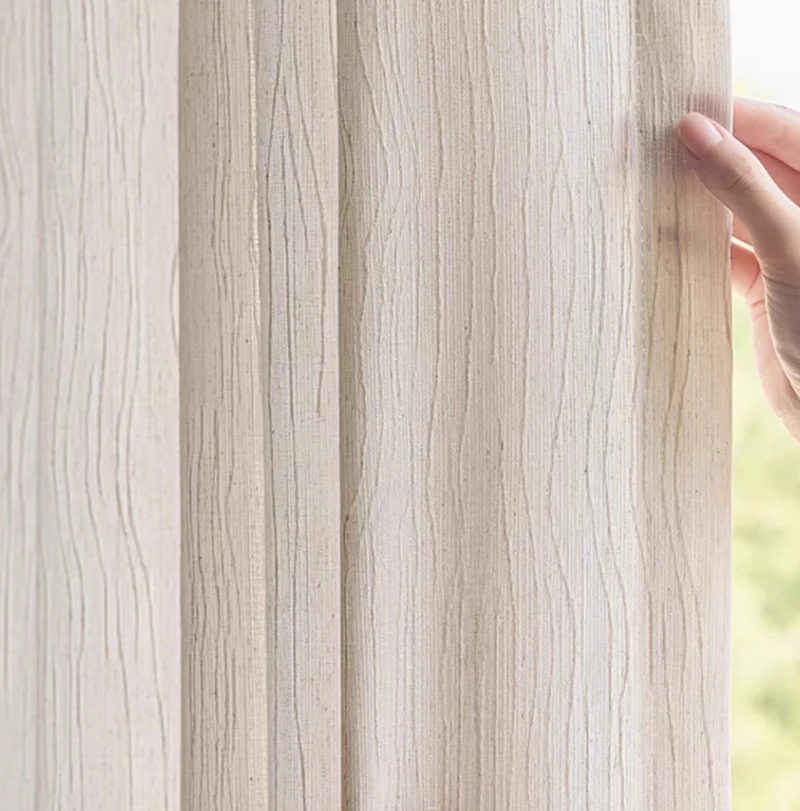 Voilage blanc ivoire texture vagues effet lin naturel
