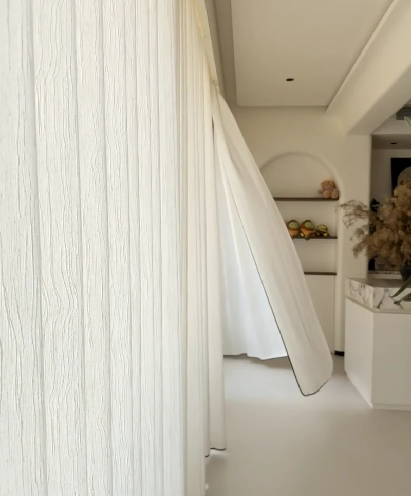 Voilage blanc ivoire texture vagues effet lin naturel