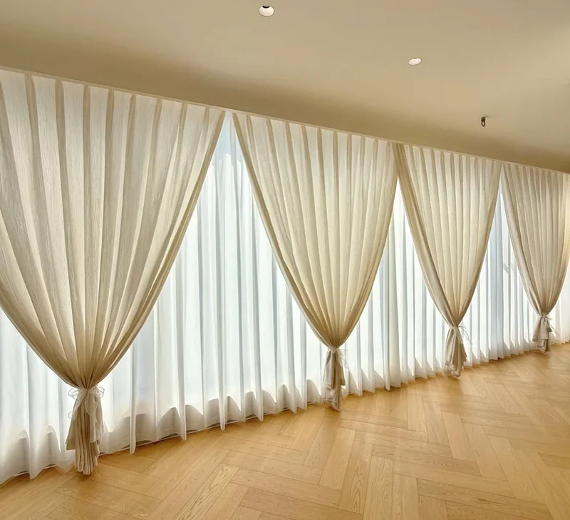 Voilage blanc ivoire texture vagues effet lin naturel