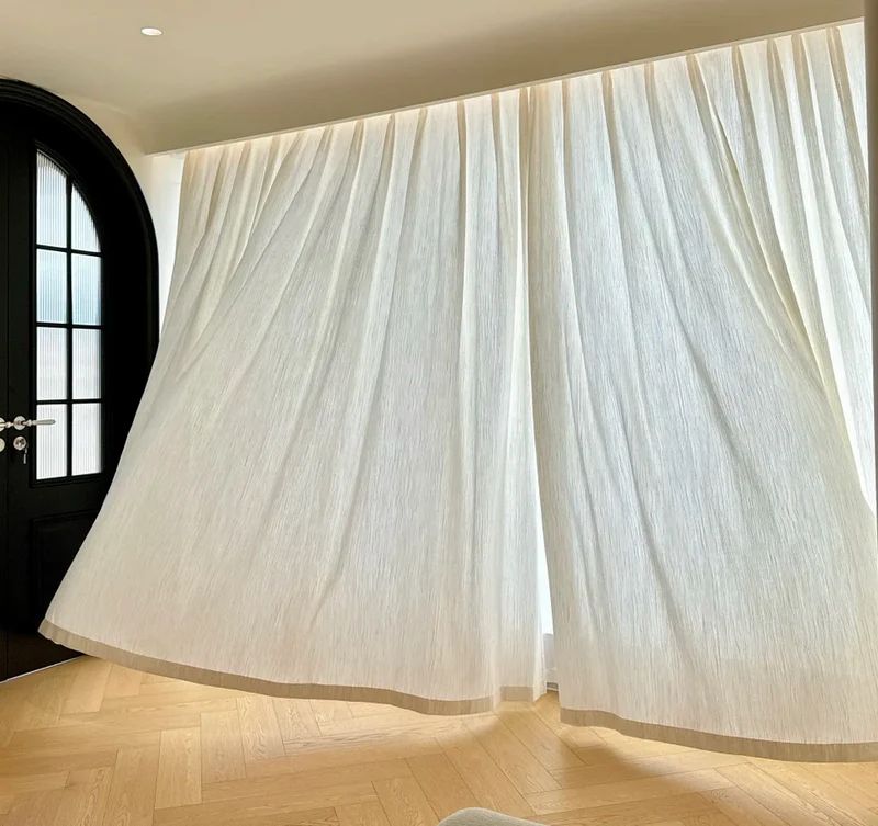 Voilage blanc ivoire texture vagues effet lin naturel