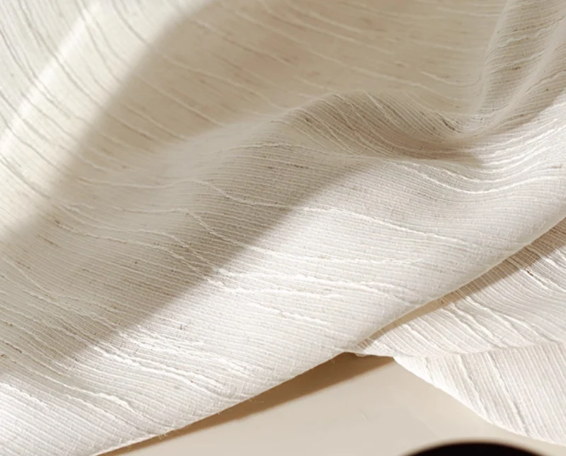 Voilage blanc ivoire texture vagues effet lin naturel