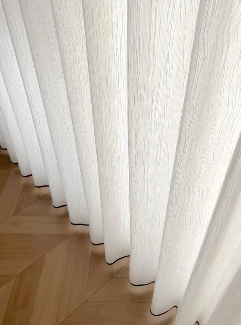 Voilage blanc ivoire texture vagues effet lin naturel