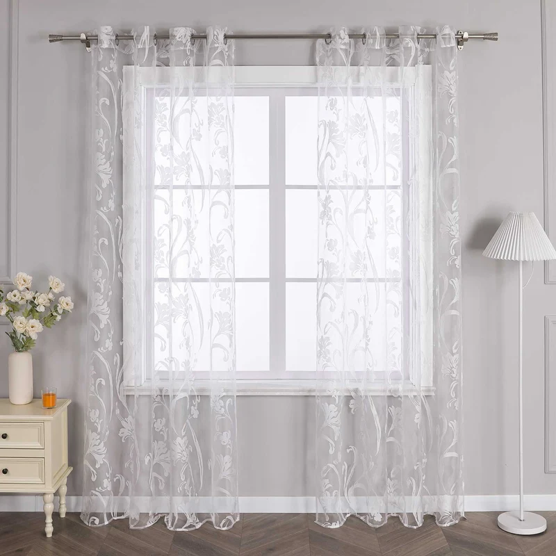 Gardine mit Blumenmuster halbtransparent 1 stück