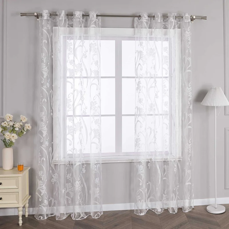 Gardine mit Blumenmuster halbtransparent 1 stück