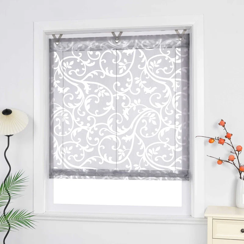 Rollo mit V-Haken transparent Burn-out-Technik Blumenmuster 1 Stück