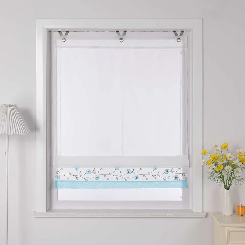 Rollo Voile Raffgardinen mit Schlaufenaufhängung und Blumenmuster Stickerei 1 Stück