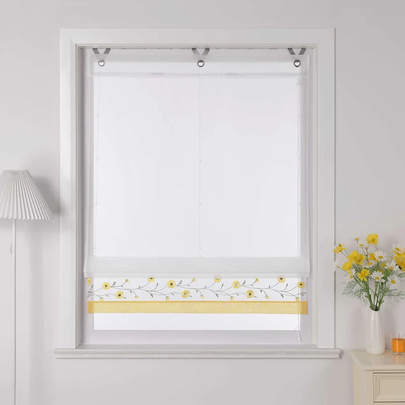 Rollo Voile Raffgardinen mit Schlaufenaufhängung und Blumenmuster Stickerei 1 Stück