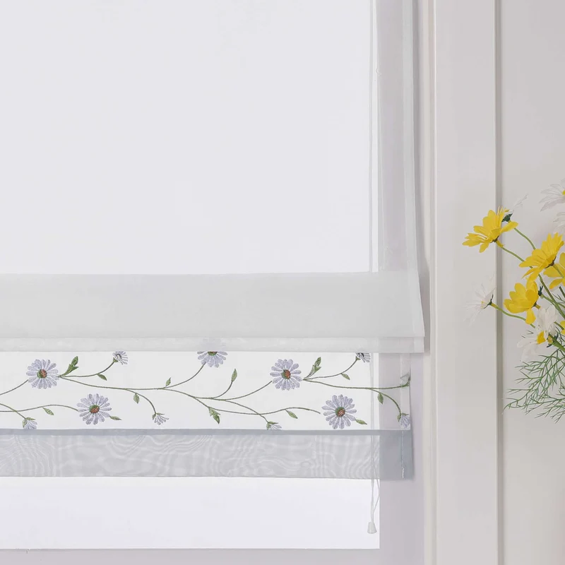 Rollo Voile Raffgardinen mit Schlaufenaufhängung und Blumenmuster Stickerei 1 Stück