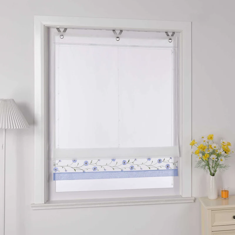 Rollo Voile Raffgardinen mit Schlaufenaufhängung und Blumenmuster Stickerei 1 Stück