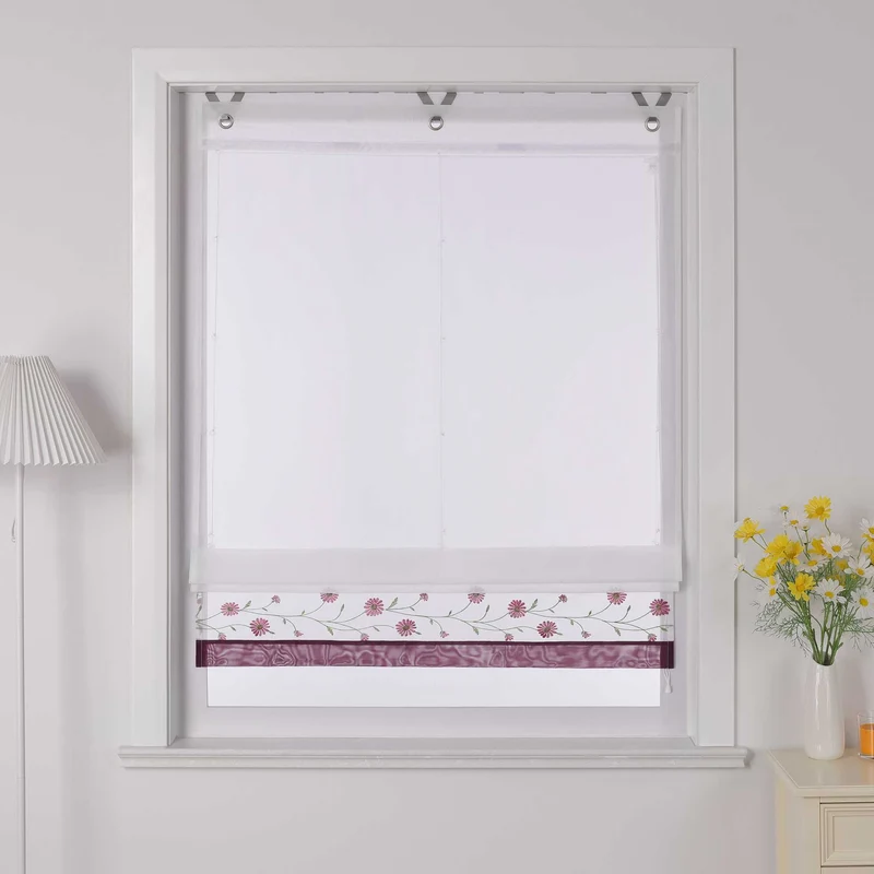 Rollo Voile Raffgardinen mit Schlaufenaufhängung und Blumenmuster Stickerei 1 Stück