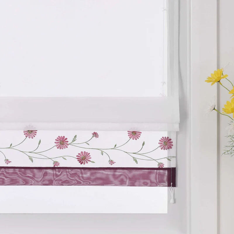 Rollo Voile Raffgardinen mit Schlaufenaufhängung und Blumenmuster Stickerei 1 Stück
