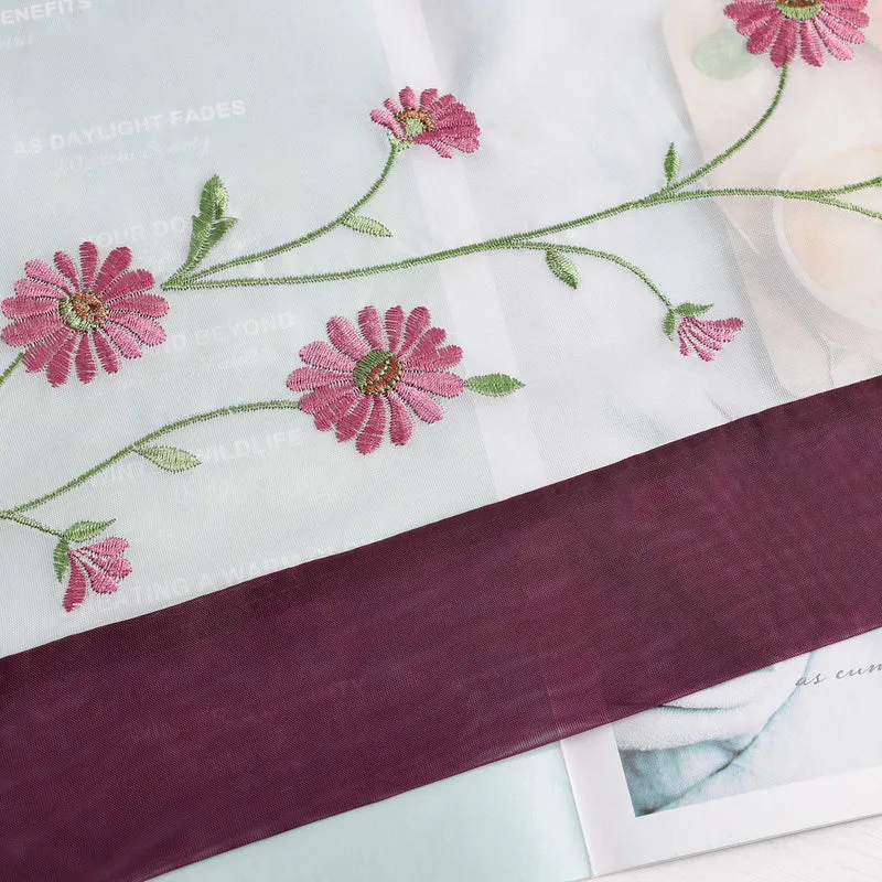 Rollo Voile Raffgardinen mit Schlaufenaufhängung und Blumenmuster Stickerei 1 Stück