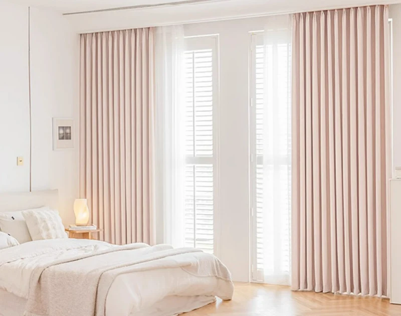 Rideau occultant rose pale jacquard feuilles chambre