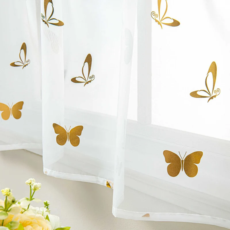 Scheibengardine mit Schmetterling Glanzdruck modern, kurz