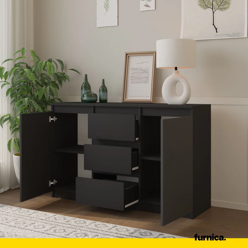 MIKEL - Kommode / Sideboard mit 3 Schubladen und 2 Türen - Anthrazit Grau H75cm B120cm T35cm