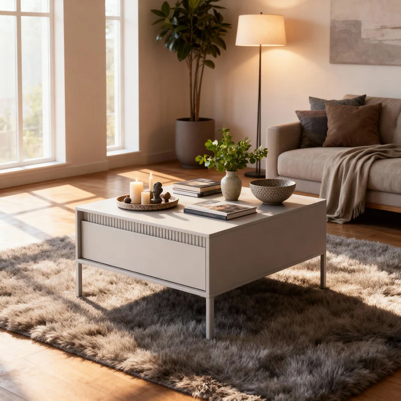 Couchtisch 68x48 cm mit Schublade im minimalistischen Stil | Senra