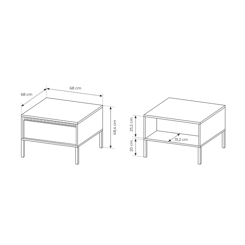 Couchtisch 68x48 cm mit Schublade im minimalistischen Stil | Senra