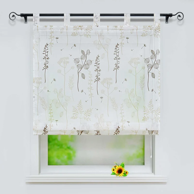 Rollo mit Schlaufenaufhängung mit Laternenblume Muster Halbtransparent