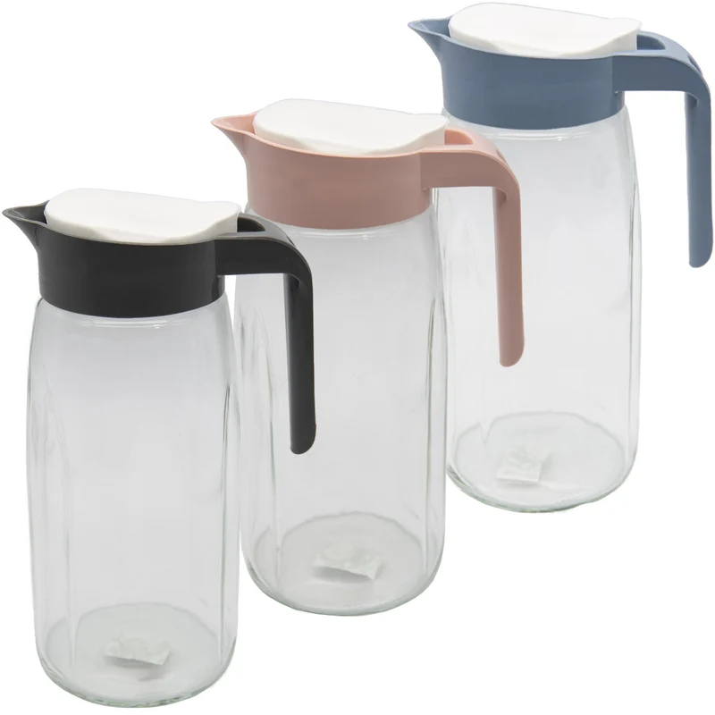 Glaskaraffe Glas Karaffe Krug 1,45L Wasserkaraffe Deckel Glaskrug Kanne Saftkrug