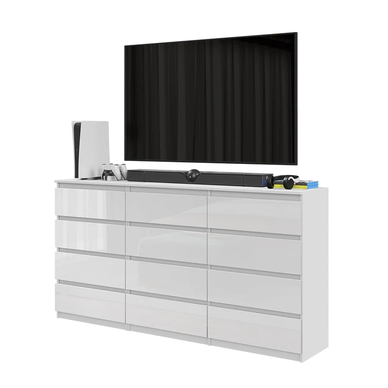 GABRIEL - Kommode / Sideboard mit 12 Schubladen (8+4) - Weißglanz H92cm B180cm T33cm