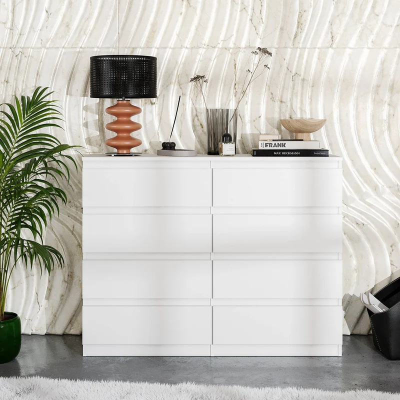 GABRIEL - Kommode / Sideboard mit 8 Schubladen - Weiß Matt H92cm B120cm T33cm