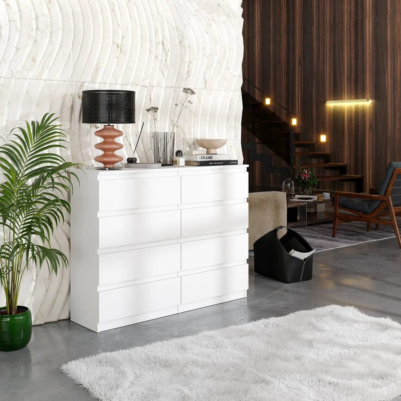 GABRIEL - Kommode / Sideboard mit 8 Schubladen - Weiß Matt H92cm B120cm T33cm