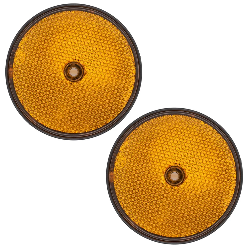 2x Reflektor Anhänger 85mm Orange Rund Seitenstraher Wohnwagen PKW Katzenauge