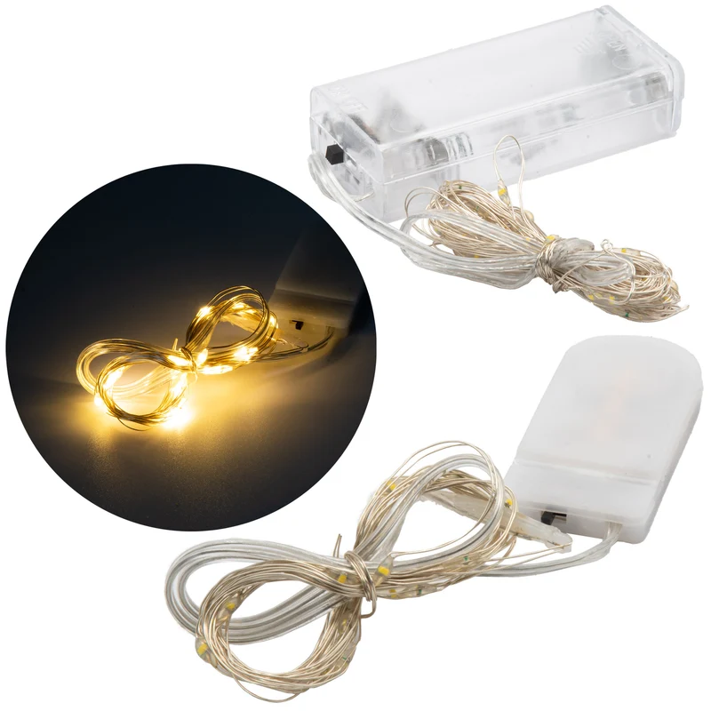LED Lichterkette mit & ohne Timer Micro Warmweiß Drahtlicht Mikro Batterie 10 20 40 LED