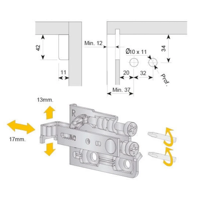 Verstellbare Schrankhalterung L+R - 3D Premium - Weiß