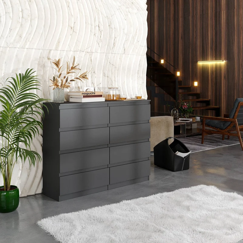 GABRIEL - Kommode / Sideboard mit 8 Schubladen - Anthrazit H92cm B120cm T33cm