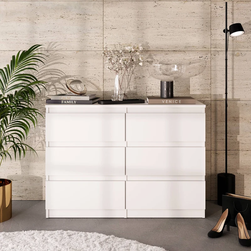GABRIEL - Kommode / Sideboard mit 6 Schubladen - Weiß Matt H71cm B100cm T33cm