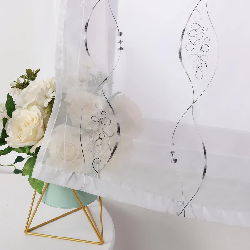 Rollo ohne Bohren Ösenrollo mit U Haken / Raffgardine mit Stickerei Transparent