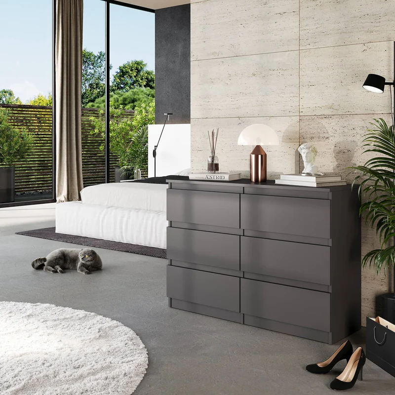 GABRIEL - Kommode / Sideboard mit 6 Schubladen - Anthrazit Grau H71cm B100cm T33cm