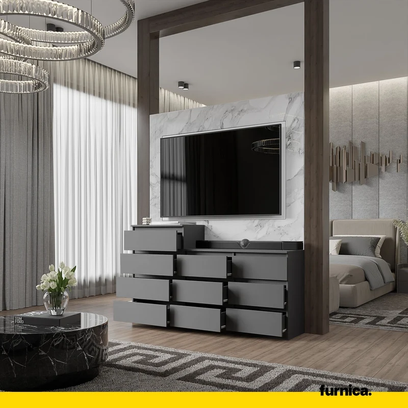 GABRIEL - Kommode / Sideboard mit 10 Schubladen (6+4) - Anthrazit Grau H92/70cm B160cm T33cm