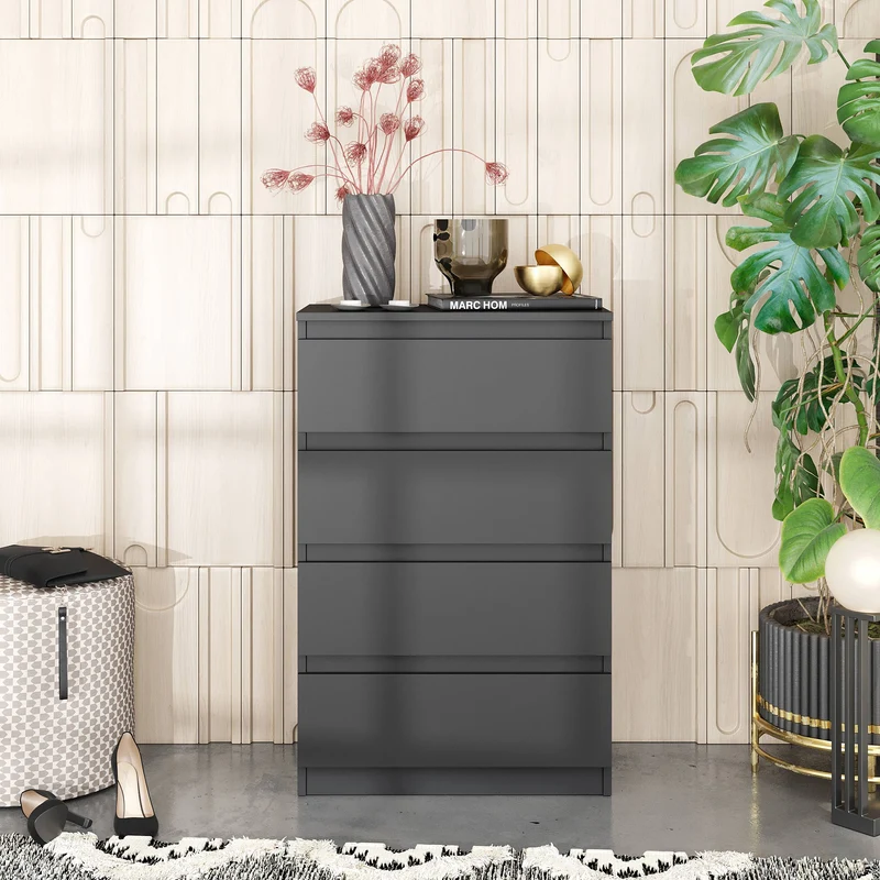 GABRIEL - Kommode / Sideboard mit 4 Schubladen - Anthrazit Grau H92cm B60cm T33cm