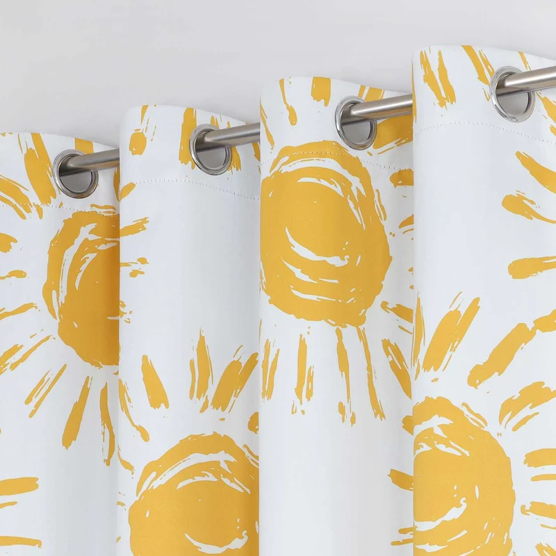 Verdunkelungsvorhang Ösenschal blickdicht Thermovorhang mit Sonnenmotiven Gelb 1 Stück