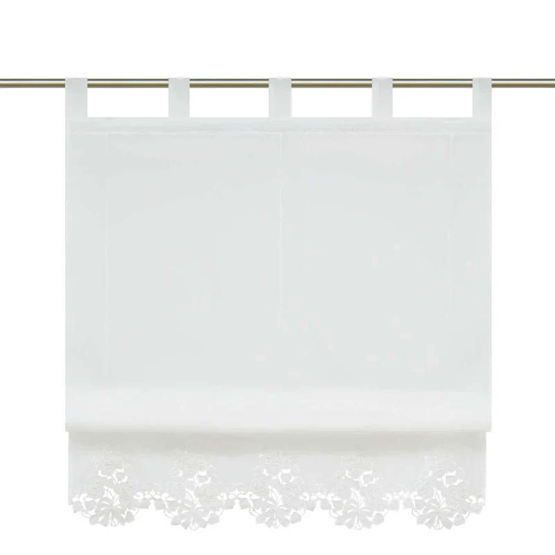 Rollo mit Schlaufenaufhängung mit Stickerei Landhausstil Weiß