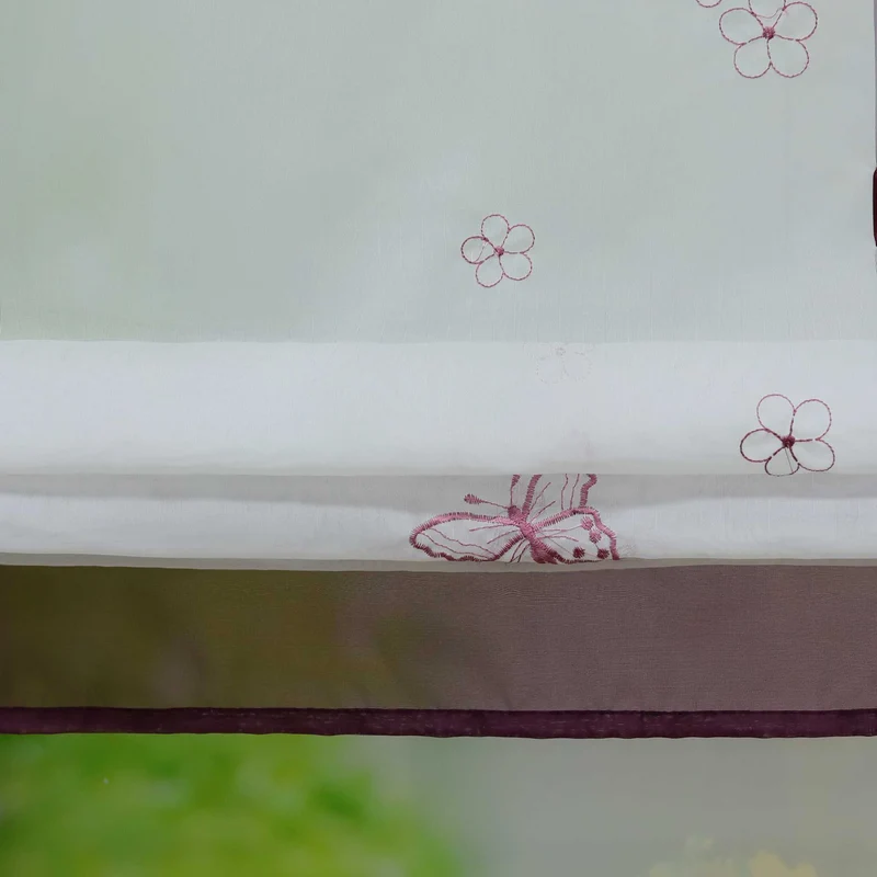 Rollo durch Tunnelzug Voile Küchengardinen modern Raffgardinen mit Stickerei Transparent 1 Stück