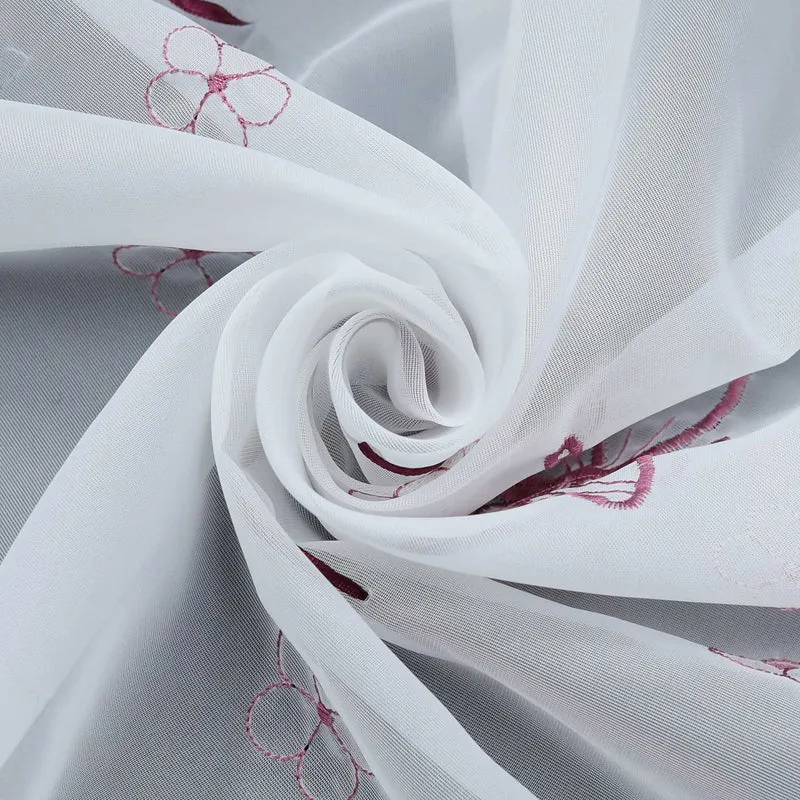Rollo durch Tunnelzug Voile Küchengardinen modern Raffgardinen mit Stickerei Transparent 1 Stück