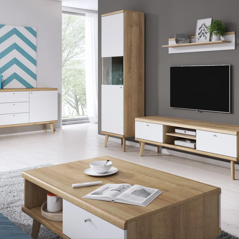 Couchtisch 107x46 cm mit Schublade im skandinavischen Stil | Lato