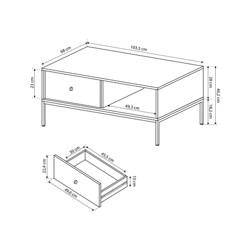 Couchtisch 104x47 cm mit Schublade im Modern | Kviat