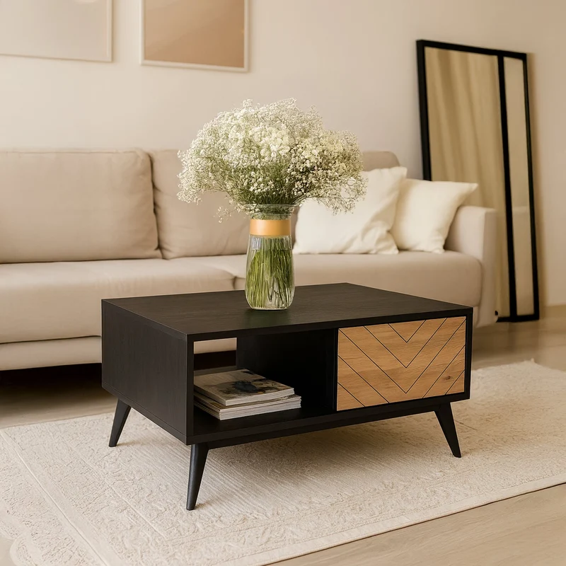 Couchtisch 104x40 cm mit Schublade im Industrial-Stil | Nirwana