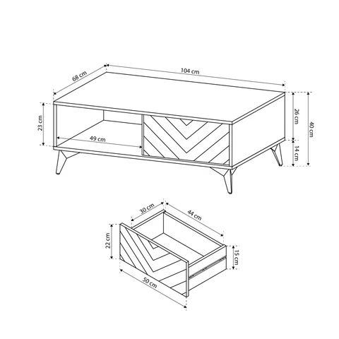 Couchtisch 104x40 cm mit Schublade im Industrial-Stil | Nirwana