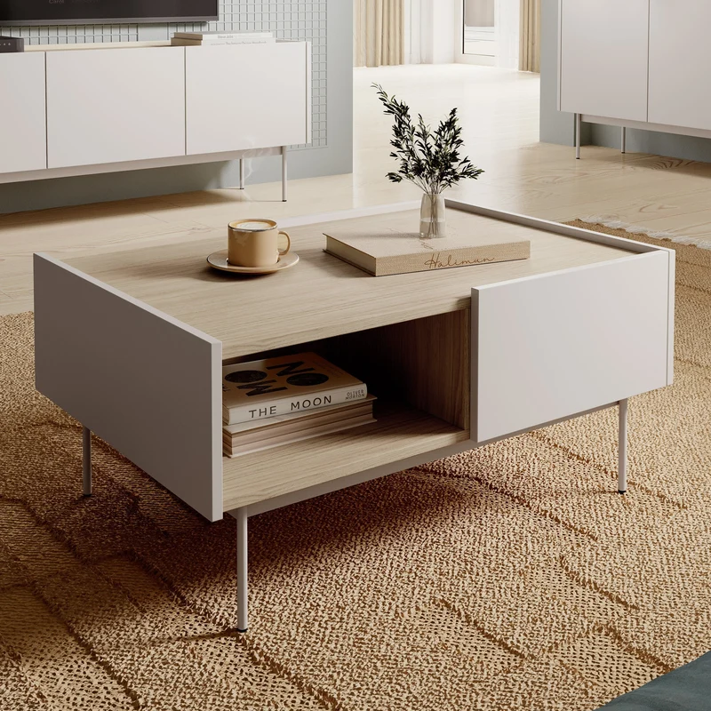 Couchtisch 97x45 cm im modernen Stil mit Schublade und Regalboden | Bema